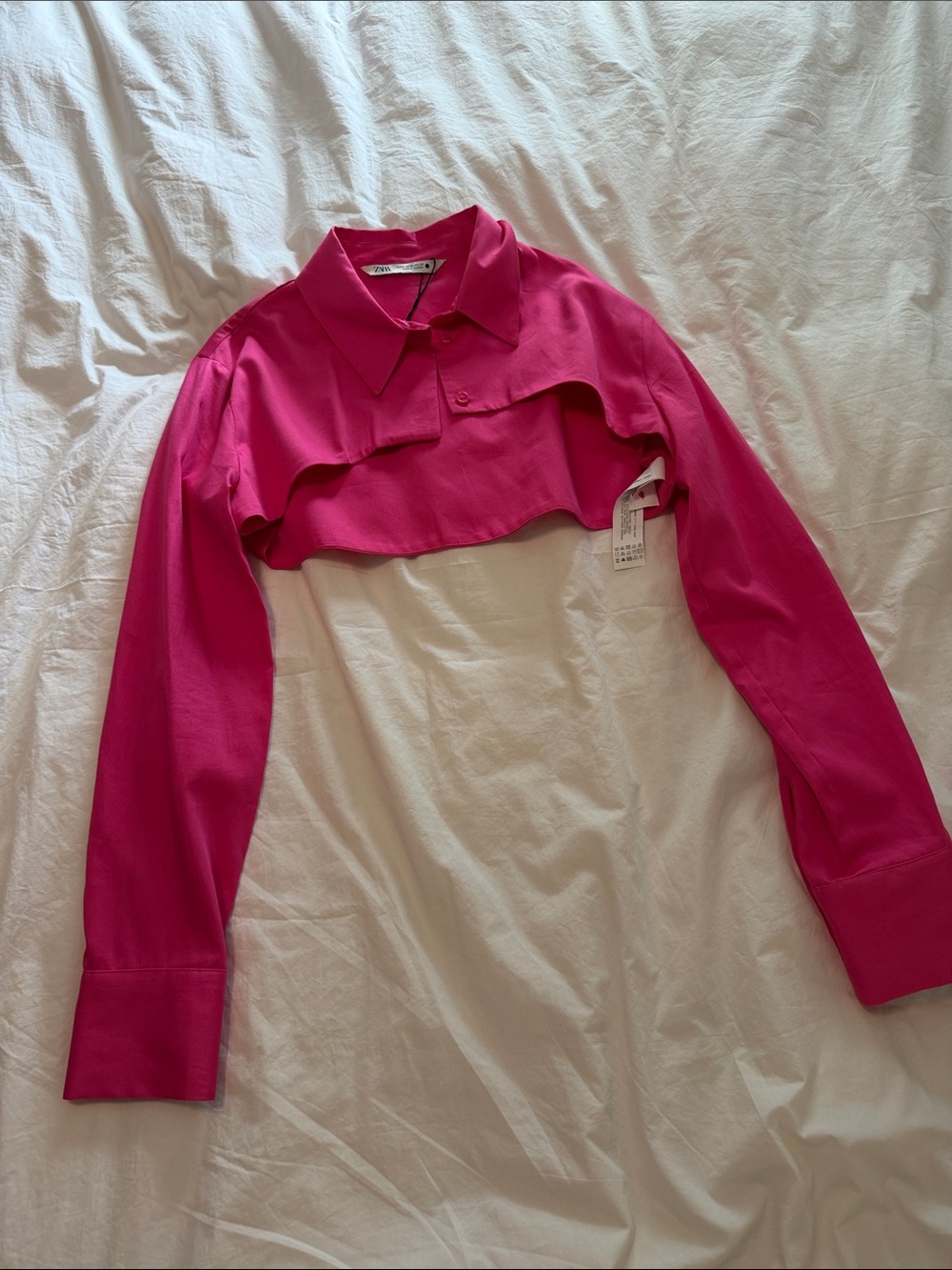 Zara Hot Pink Cropped Button-Down Layered Top